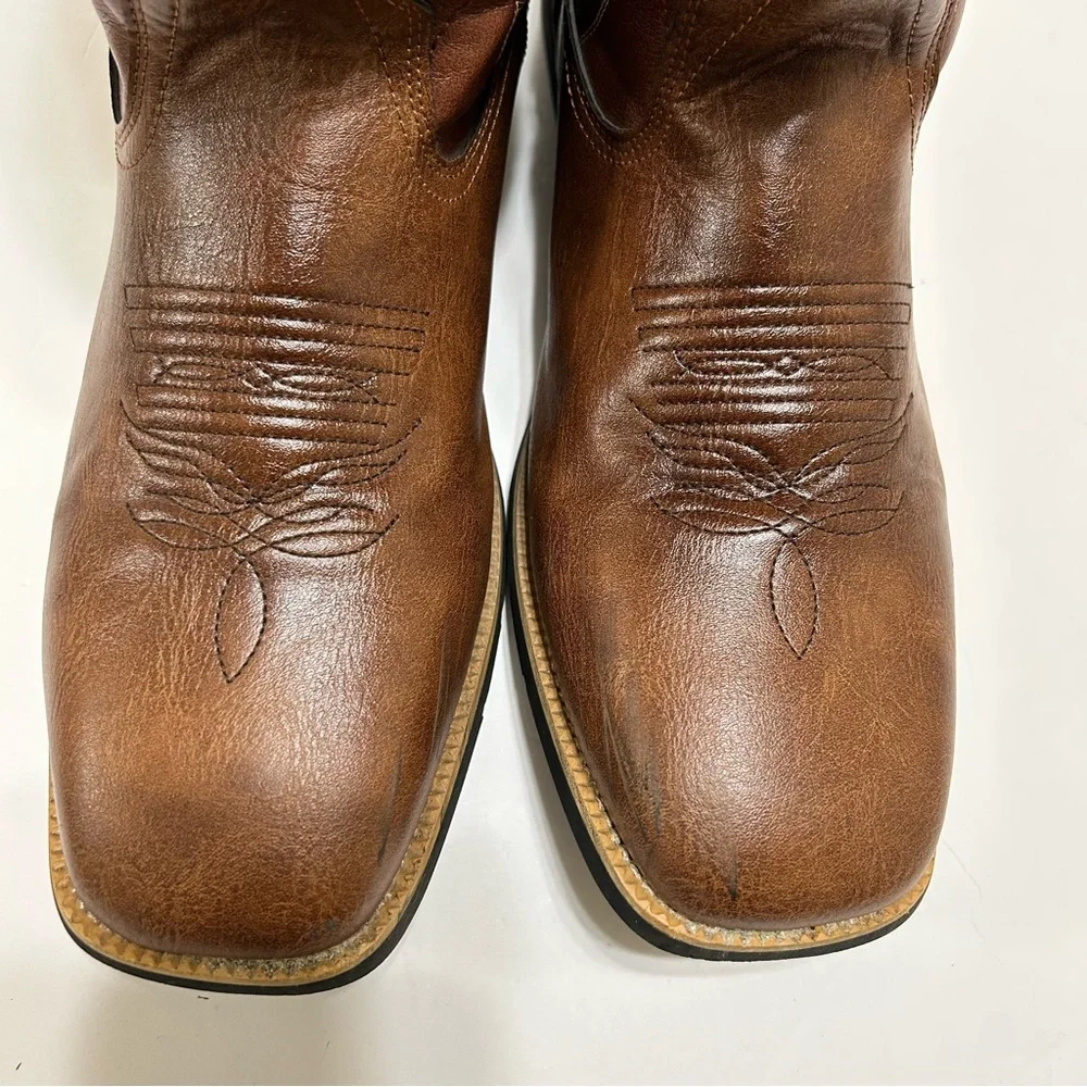 Lishan men’s Western brown cowboy boots embroidered mid calf  size 11/EU47 - Picture 5 of 7